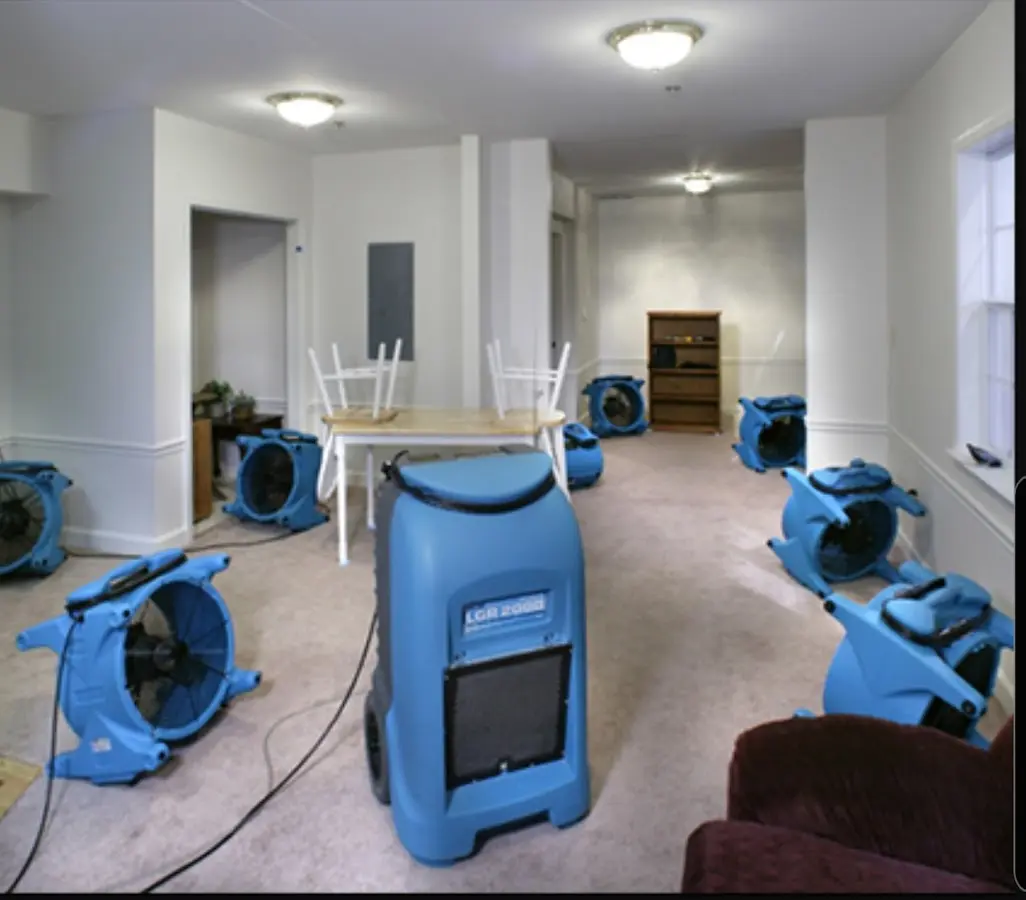 Air movers and dehumidifier setup for Water Damage Restoration in San Dimas